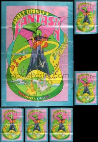 6d0349 LOT OF 6 FOLDED R70 FANTASIA ONE-SHEETS R1970 Disney classic, Technicolor, psychedelic art!