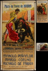 6d0565 LOT OF 3 UNFOLDED MISCELLANEOUS SPANISH BULLFIGHT POSTERS 1960s-1970s cool matador art!
