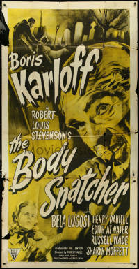 6f0349 BODY SNATCHER 3sh R1952 art of Boris Karloff c/u & robbing body from graveyard, ultra rare!