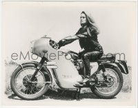 6f1437 THUNDERBALL 8x10.25 still 1965 Lucianna Paluzzi in leather pretending to ride a motorcycle!