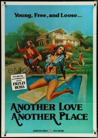 6f0755 ANOTHER LOVE ANOTHER PLACE 1sh 1978 cool art of sexy women around swimming pool, rare!
