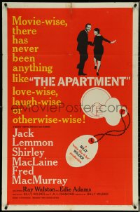 6f0756 APARTMENT 1sh 1960 Billy Wilder, Jack Lemmon, sexy Shirley MacLaine, key-in-lock art!