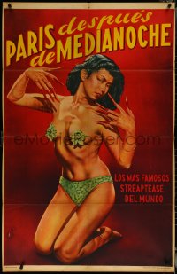 6f0340 PARIS AFTER MIDNIGHT Argentinean 1951 art of sexy burlesque showgirl w/big fingernails, rare!