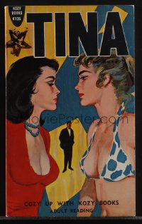 6f1406 TINA paperback book 1961 art of man watching two sexy lesbian women from a distance!