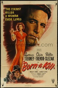 6f0789 BORN TO KILL 1sh 1946 art of smoking Lawrence Tierney & full-length sexy Claire Trevor!