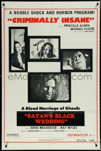 6f0825 CRIMINALLY INSANE/SATAN'S BLACK WEDDING 1sh 1975 double shock and horror program, ultra rare!