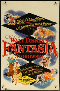 6f0889 FANTASIA 1sh R1956 Walt Disney classic, Mickey Mouse & others, with cartoon novelty!