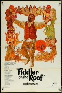 6f0895 FIDDLER ON THE ROOF 1sh 1971 Norman Jewison, cool artwork of Topol & cast by Ted CoConis!