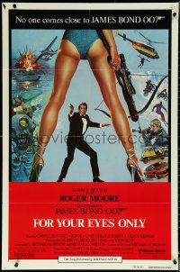 6f0912 FOR YOUR EYES ONLY int'l 1sh 1981 Roger Moore as James Bond 007, cool Brian Bysouth art!