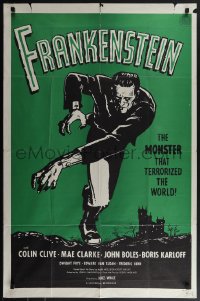 6f0917 FRANKENSTEIN 1sh R1960s great full-length horror art of Boris Karloff as the monster!