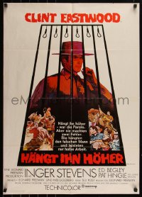 6f0323 HANG 'EM HIGH German 1968 great Sandy Kossin art of Clint Eastwood under the gallows!