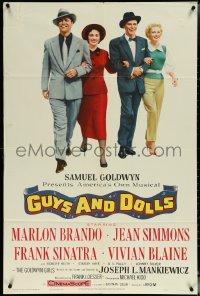 6f0955 GUYS & DOLLS 1sh 1955 Marlon Brando, Jean Simmons, Frank Sinatra & Blaine arm-in-arm!