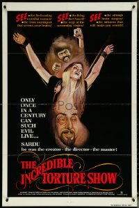 6f0991 INCREDIBLE TORTURE SHOW 1sh 1976 see the flesh-eating cannibal women, weird sexy horror art!