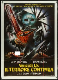6f0136 FRIDAY THE 13th PART V Italian 1p 1986 Sciotti art of Jason w/ bloody chainsaw & naked victim!