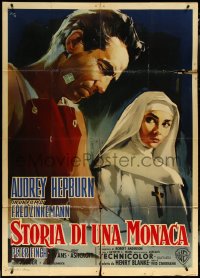 6f0242 NUN'S STORY Italian 1p 1959 Audrey Hepburn & Finch by Silvano Nano Campeggi, ultra rare!