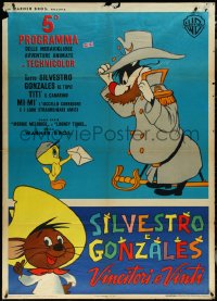 6f0155 SILVESTRO E GONZALES VINCITORI E VINTI Italian 1p 1962 Sylvester, Tweety & Speedy cartoon!