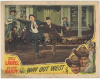 6f0523 WAY OUT WEST LC #8 R1947 Stan Laurel & Oliver Hardy doing most classic dance by saloon!