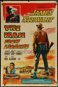 6f1058 MAN FROM LARAMIE 1sh 1955 three images of James Stewart, directed by Anthony Mann!