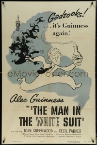 6f1059 MAN IN THE WHITE SUIT 1sh 1952 wacky art of scientist inventor Alec Guinness in lab, rare!
