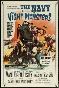 6f1113 NAVY VS THE NIGHT MONSTERS 1sh 1966 wild horror art of sexy Mamie Van Doren in peril!