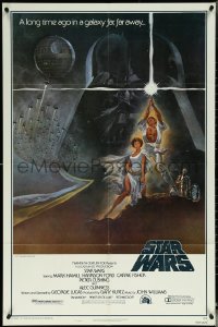 6f1247 STAR WARS style A fourth printing 1sh 1977 A New Hope, Jung art of Vader over Luke & Leia!