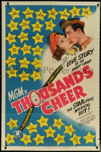 6f1299 THOUSANDS CHEER 1sh 1943 art of Gene Kelly kissing Kathryn Grayson, all-star cast!