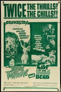 6f1308 TOMB OF TORTURE/CAVE OF THE LIVING DEAD 1sh 1966 twice the thrills & twice the chills!
