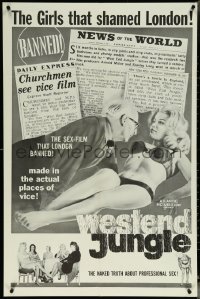 6f1351 WESTEND JUNGLE 1sh 1962 newspaper articles & sexy woman, the sex-film that London banned!