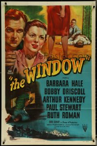 6f1365 WINDOW 1sh 1949 Bobby Driscoll is alone with terror at the window, great noir art!