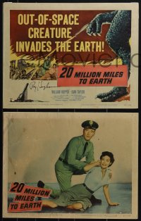 6f0530 20 MILLION MILES TO EARTH 8 LCs 1957 Juran sci-fi, with title card signed by Ray Harryhausen!