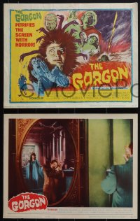 6f0574 GORGON 8 LCs 1965 Peter Cushing, Terence Fisher directed Hammer horror, wonderful TC art!