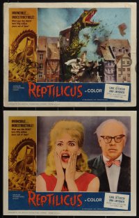 6f0608 REPTILICUS 8 LCs 1962 complete set with one great scene showing the giant lizard monster!
