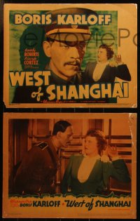6f0630 WEST OF SHANGHAI 8 LCs 1937 great images of Asian Boris Karloff in yellowface, Roberts!