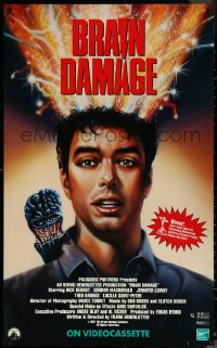 6g0669 BRAIN DAMAGE 23x37 video poster 1988 it's a headache from Hell, wild monster art, ultra rare!