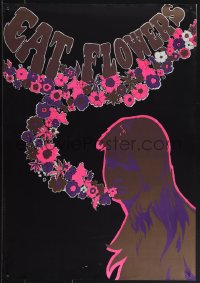 6g0273 EAT FLOWERS 20x29 Dutch commercial poster 1960s psychedelic Slabbers art of woman & flowers!