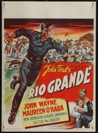 6g0284 RIO GRANDE Dutch 1952 artwork of John Wayne running with sword, directed by John Ford!
