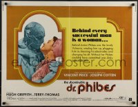 6g0386 ABOMINABLE DR. PHIBES 1/2sh 1971 great image of hideous Vincent Price & Virginia North!