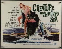 6g0418 CREATURE FROM THE HAUNTED SEA 1/2sh 1961 great art of monster's hand in sea grabbing sexy girl!
