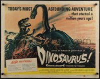6g0426 DINOSAURUS 1/2sh 1960 great artwork of battling prehistoric T-rex & brontosaurus monsters!