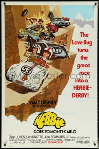 6g0833 HERBIE GOES TO MONTE CARLO 1sh 1977 Disney, wacky art of Volkswagen Beetle car racing!