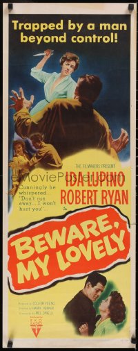 6g0207 BEWARE MY LOVELY insert 1952 noir, Ida Lupino trapped by Robert Ryan, who is beyond control!