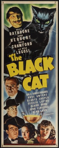 6g0208 BLACK CAT insert 1941 Basil Rathbone, Bela Lugosi, Universal horror, cool art, rare!