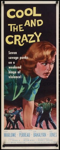 6g0212 COOL & THE CRAZY insert 1958 savage punks on weekend binge of violence, 50s art, rare!