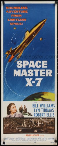 6g0251 SPACE MASTER X-7 insert 1958 satellite terror strikes the Earth, cool art of rocket ship!