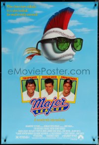 6g0876 MAJOR LEAGUE 1sh 1989 Charlie Sheen, Tom Berenger, wacky art of baseball with mohawk!