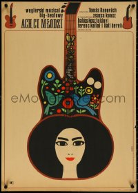 6g0738 EZEK A FIATALOK Polish 23x32 1968 Tamas Banovich, Hibner art of woman in guitar!