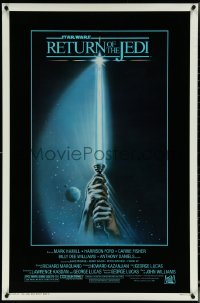 6g0919 RETURN OF THE JEDI 1sh 1983 Star Wars Episode VI, art of hands holding lightsaber by Reamer!