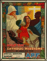 6g0105 HELP THE CATHOLIC MISSIONS 30x40 English special poster 1930s missionaries, ultra rare!