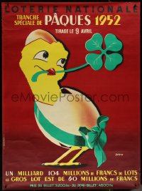6g0054 LOTERIE NATIONALE 45x61 French poster 1952 Jerome art, bird w/ 4 leaf clover, ultra rare!