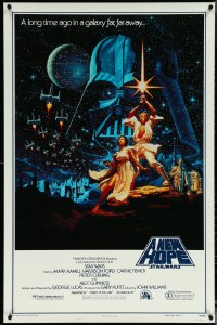 6g0955 STAR WARS Kilian 1sh R1993 A New Hope, Tom Jung art of Darth Vader over Luke & Leia!